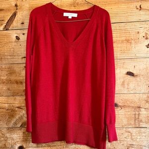 LOFT Red Long-Sleeve V-Neck Sweater